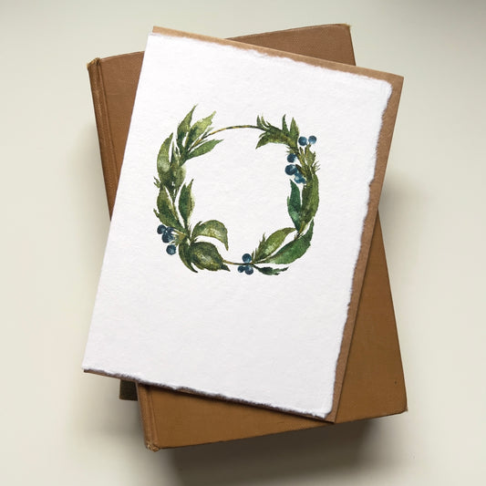 Wreath Blue Hand Painted Card