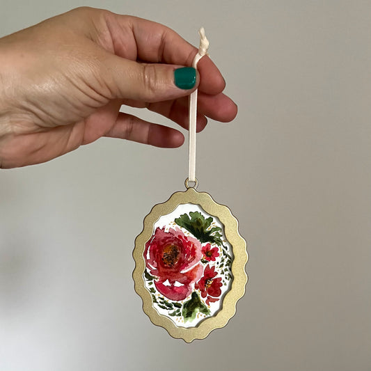 Oval Red Floral Ornament