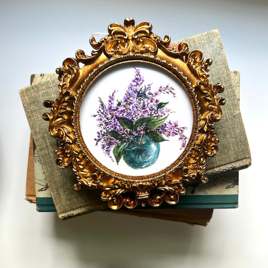Antique Framed Lilac Vase