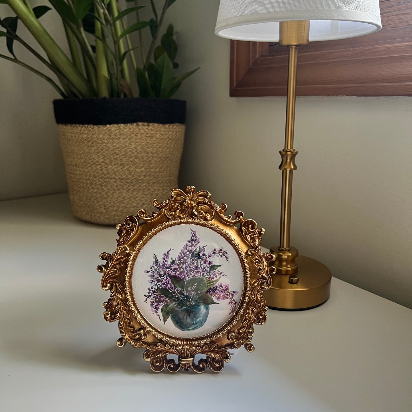 Antique Framed Lilac Vase